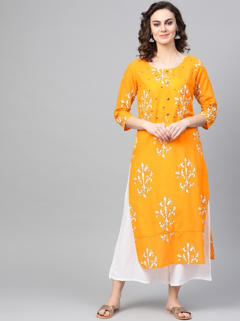 

ANAISA Women Yellow & White Printed Kurta with Palazzos