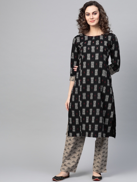

ANAISA Women Black & Taupe Printed Kurta with Palazzos