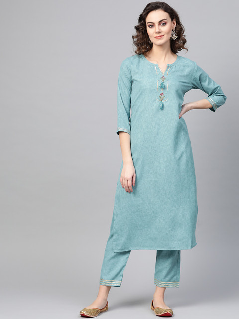 

ANAISA Women Blue Solid Kurta with Trousers