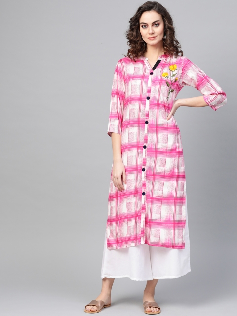 

ANAISA Women Pink & White Checked Kurta with Palazzos