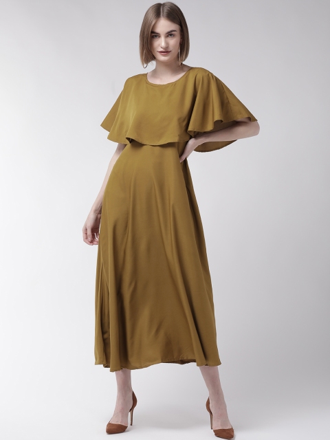 

U&F Women Olive Brown Solid Maxi Dress