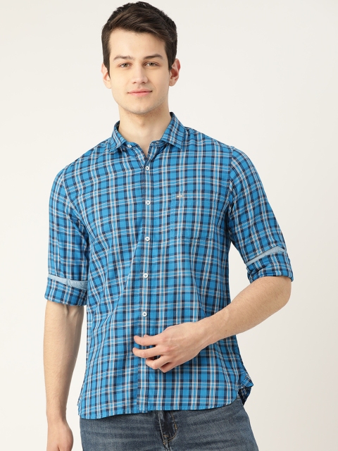 

Lee Cooper Men Blue & White Regular Fit Pure Cotton Checked Casual Shirt