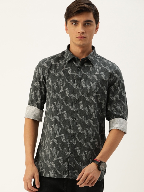 

Lee Cooper Men Charcoal Grey & White Regular Fit Printed Casual Shirt