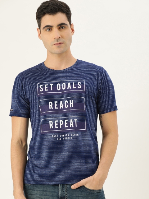 

Lee Cooper Men Blue Printed Round Neck Pure Cotton T-shirt
