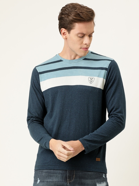 

Lee Cooper Men Blue White Striped Round Neck Pure Cotton T-shirt