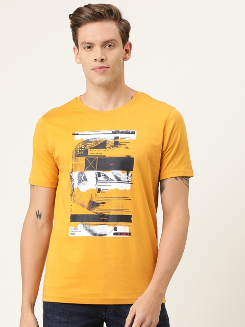 

Lee Cooper Men Mustard Yellow Printed Round Neck Pure Cotton T-shirt