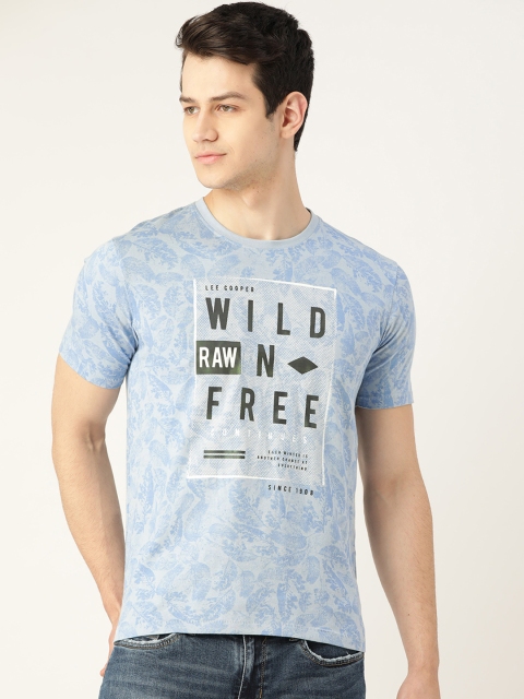 

Lee Cooper Men Blue Printed Pure Cotton Bio-Wash Round Neck T-shirt