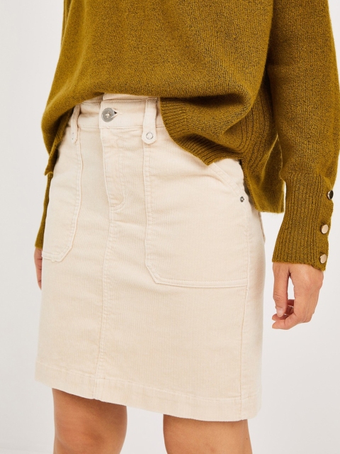 

promod Women Beige Solid Corduroy Straight Skirt