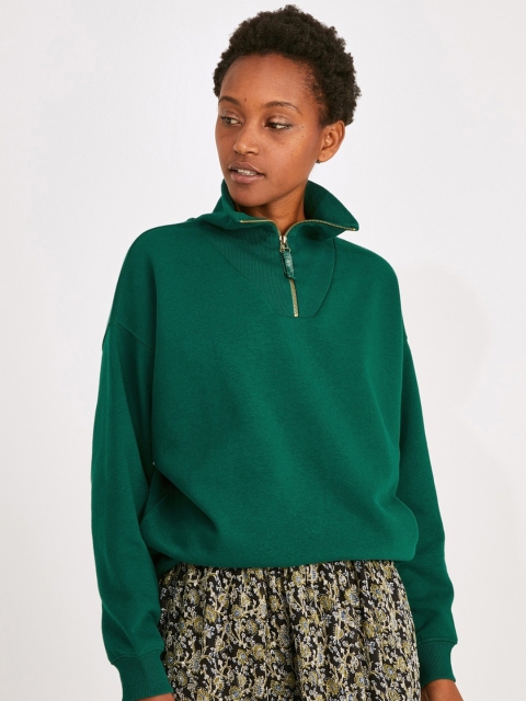 

promod Women Green Solid Sweatshirt