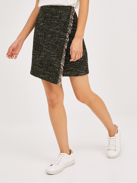 

promod Women Black & White Self Design Wrap Skirt