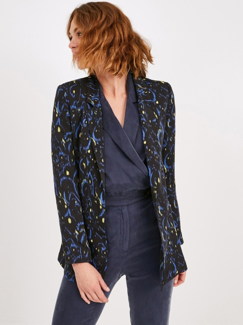 

promod Women Black & Blue Printed Casual Blazer