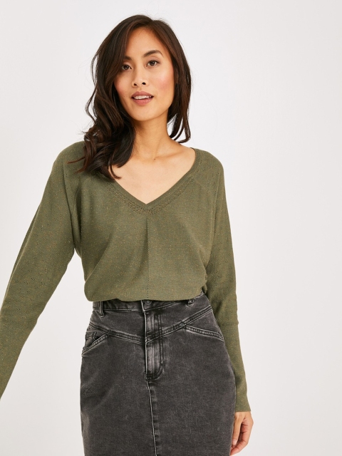 

promod Women Olive Green Solid Sweater