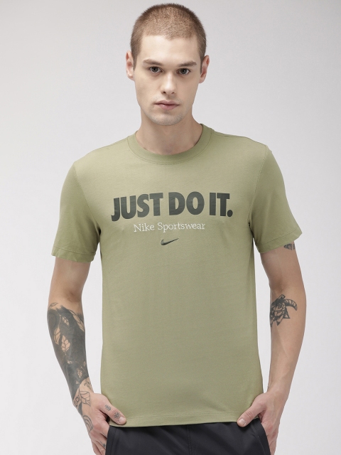 

Nike Men Olive Green Printed Standard Fit AS M NSW TEE TABLE HBR 3 FS Round Neck T-shirt