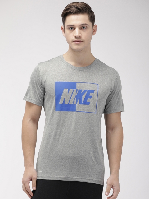

Nike Men Grey Melange Printed AS M LEG BLOCK REV Round Neck Dri-Fit Training T-shirt