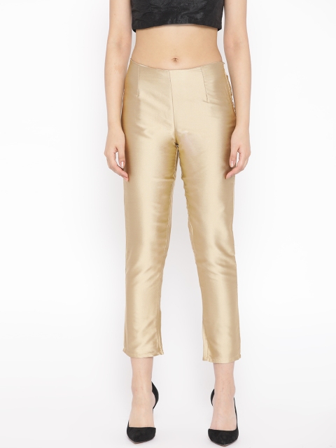 

Rangriti Women Golden Solid Cropped Peg Trousers, Gold