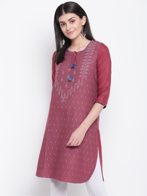 

Rangriti Women Pink & Blue Printed Straight Winter Kurta