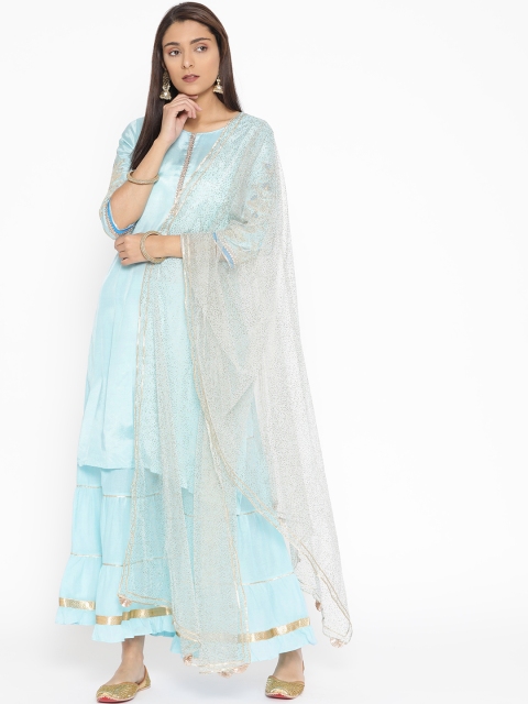 

Rangriti Women Blue Solid Kurta with Sharara & Dupatta