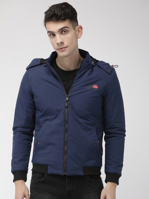 

Fort Collins Men Navy Blue Solid Bomber Jacket