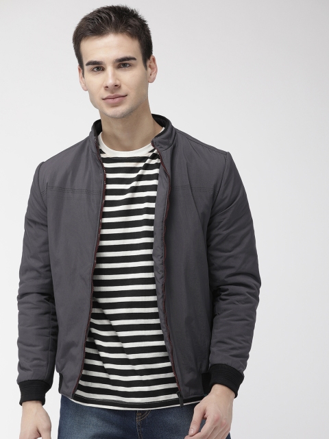 

Fort Collins Men Charcoal Grey Solid Bomber Jacket