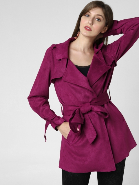 

Vero Moda Women Magenta Solid Trench Coat