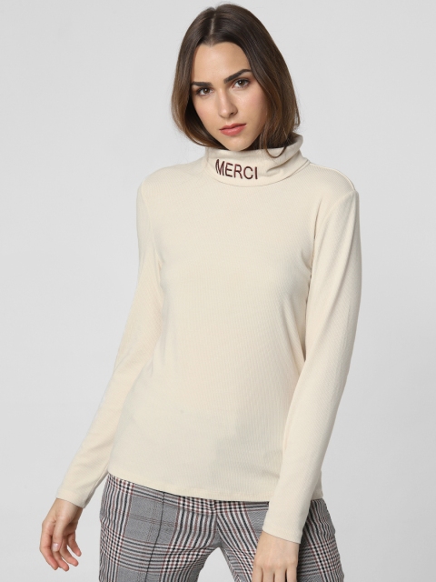 

Vero Moda Women Off-White Solid Pullover Turtle Neck Sweater
