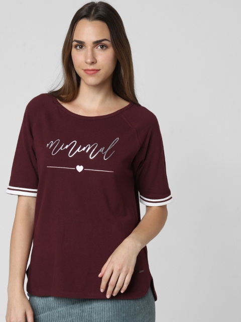 

Vero Moda Women Burgundy Printed Round Neck T-shirt