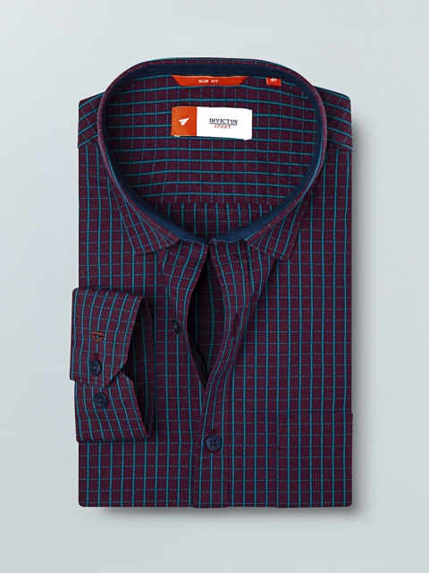 

INVICTUS Sport Men Burgundy & Blue Slim Fit Checked Casual Shirt