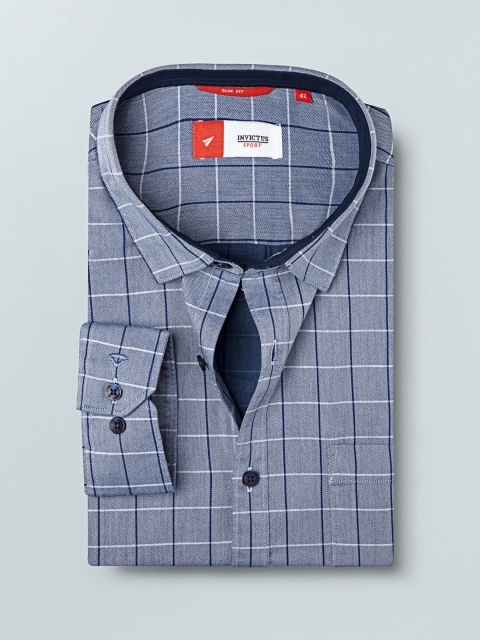 

INVICTUS Sport Men Navy Blue & White Slim Fit Checked Casual Shirt