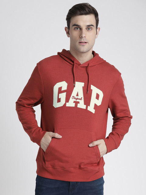 

GAP Men Rust Red & White Printed Hooded Sweatshirt
