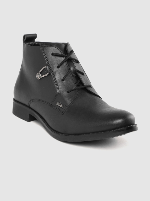 

Lee Cooper Men Black Solid Leather Mid-Top Flat Boots