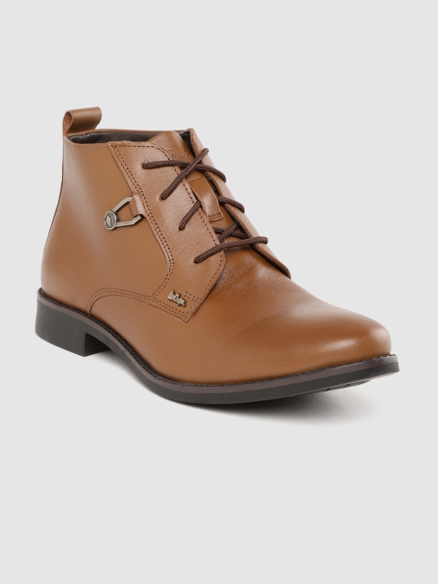 

Lee Cooper Men Brown Solid Leather Mid-Top Flat Boots