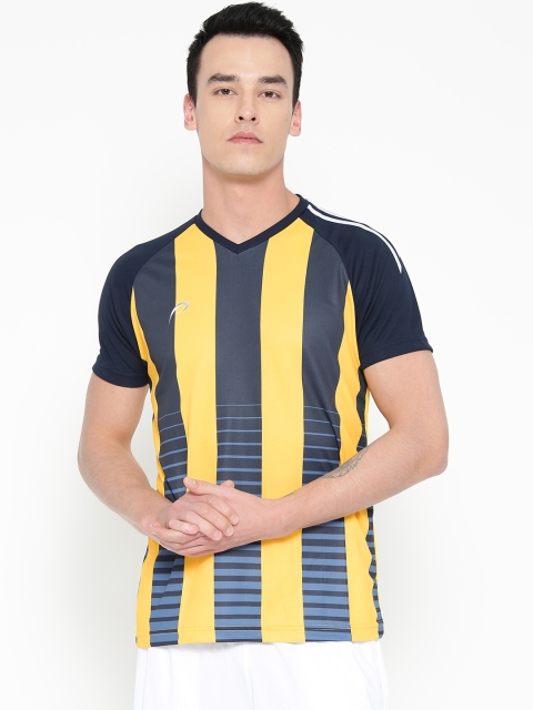 

Proline Active Men Yellow & Navy Blue Striped V-Neck Football T-shirt