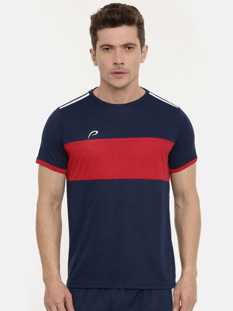 

Proline Active Men Navy Blue & Red Colourblocked Round Neck ProDry Technology T-shirt