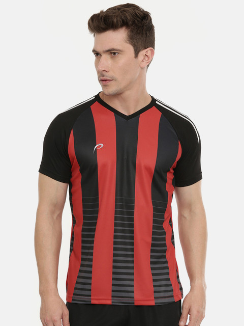 

Proline Active Men Black Striped V-Neck Comfort Fit ProDry Technology T-shirt