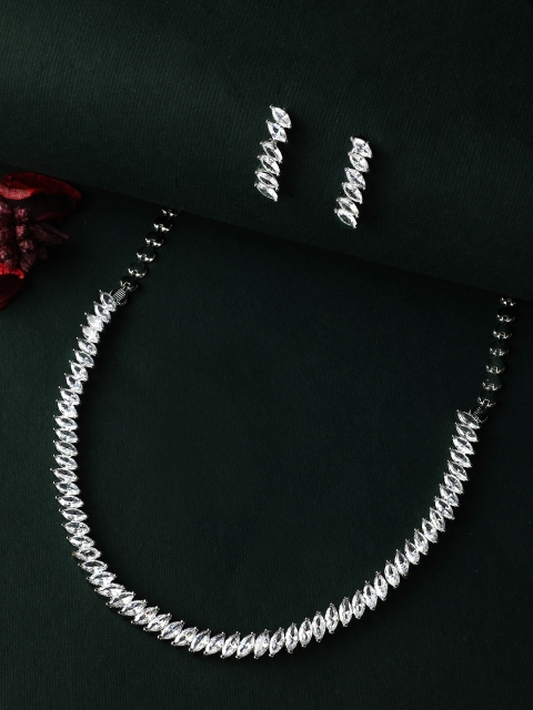 

Rubans Women Silver-Plated CZ Stone Studded Handcrafted Jewellery Set