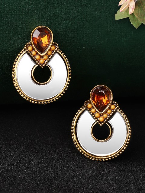 

Rubans Gold-Toned Oxidised Geometric Drop Earrings