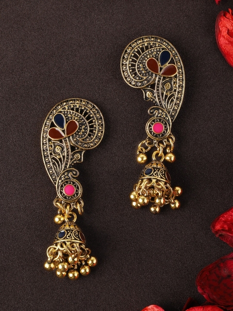 

Rubans Gold-Toned & Black Oxidised Paisley Shaped Drop Earrings