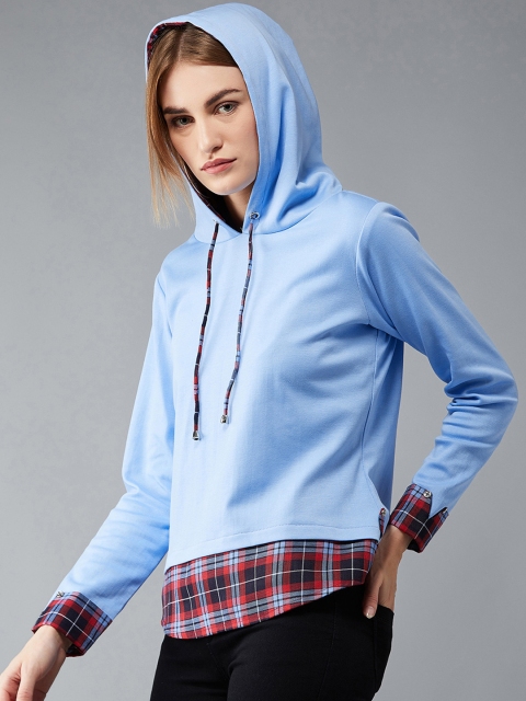 

DOLCE CRUDO Women Blue Solid Hooded Sweatshirt