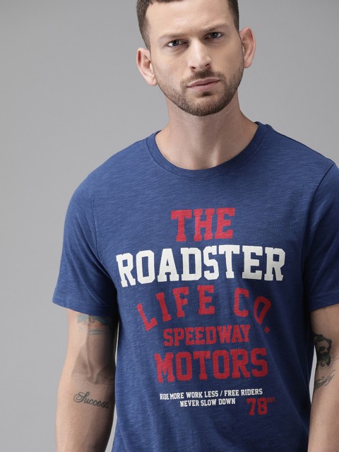 

Roadster Men Blue Printed Round Neck T-shirt