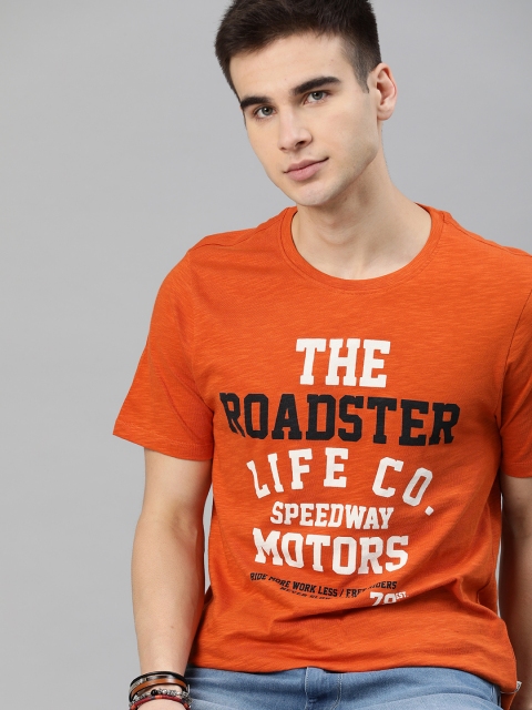 

Roadster Men Orange Printed Round Neck T-shirt