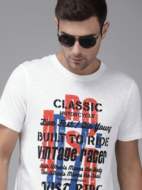 

Roadster Men White Printed Round Neck T-shirt