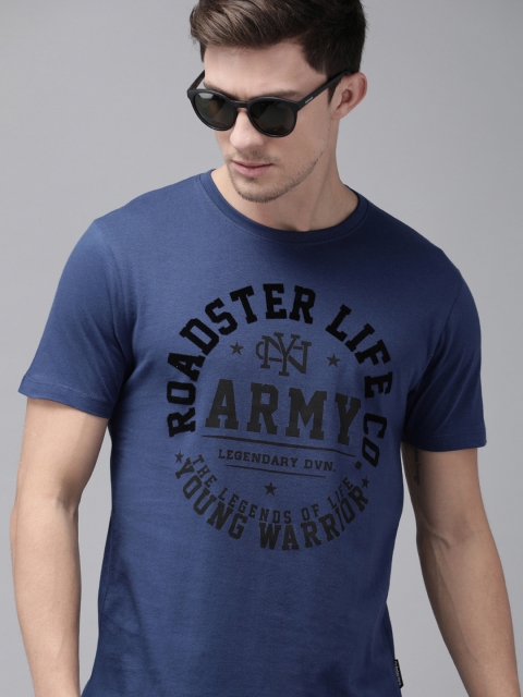 

Roadster Men Blue & Black Printed Round Neck T-shirt