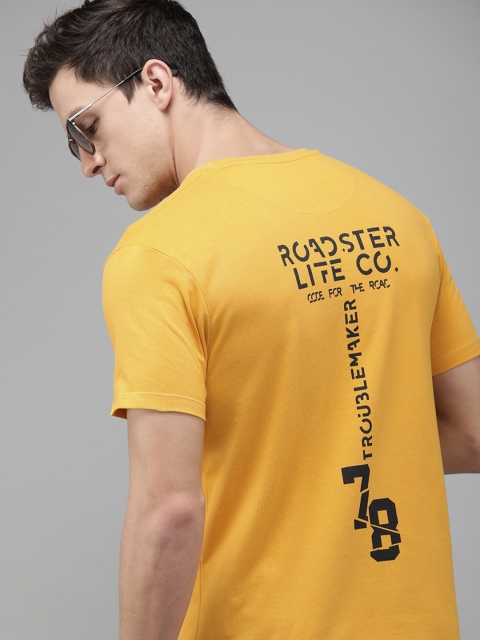 

The Roadster Lifestyle Co Men Mustard Yellow Printed Round Neck Pure Cotton T-shirt