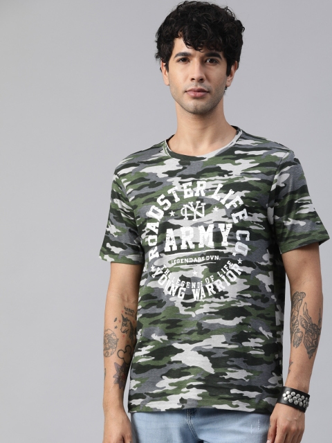 

Roadster Men Olive Green Printed Round Neck T-shirt