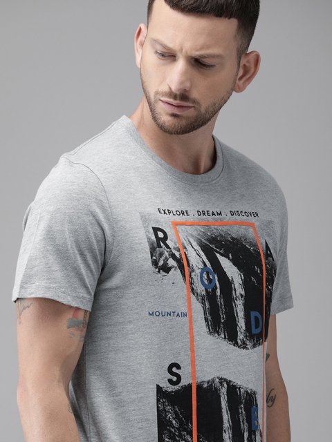 

The Roadster Lifestyle Co Men Grey Melange Printed Round Neck T-shirt