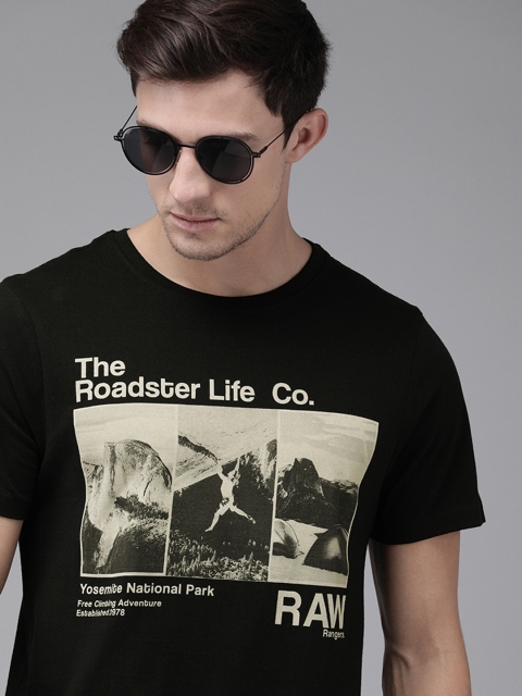 

Roadster Men Black Printed Round Neck T-shirt