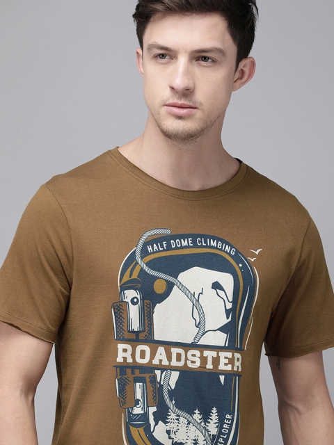 

Roadster Men Brown & Blue Printed Round Neck T-shirt