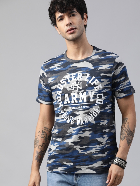 

The Roadster Lifestyle Co Men Blue Printed Round Neck Pure Cotton T-shirt