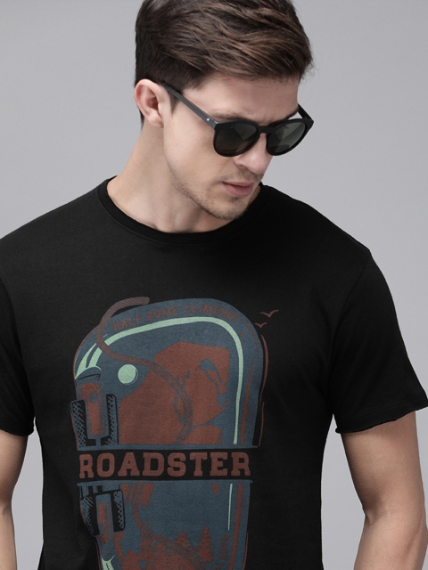 

Roadster Men Black & Blue Printed Round Neck T-shirt