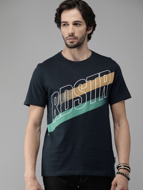 

Roadster Men Navy Blue Printed Round Neck T-shirt